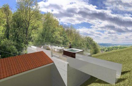 Vue en longueur - Extension en béton d’une longère dans le nord de l’Isère