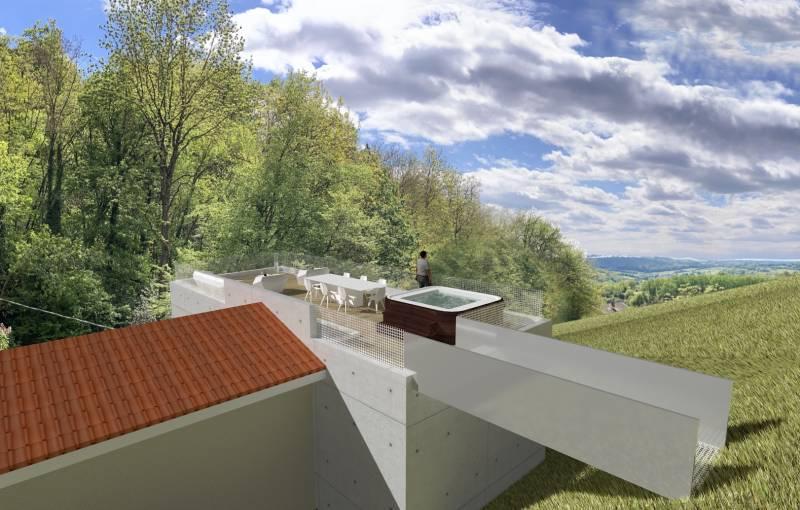 Vue du paysage - Extension en béton d’une longère dans le nord de l’Isère