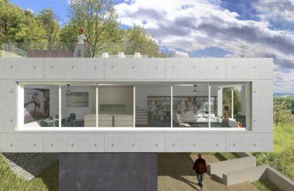 Vue panoramique - Extension en béton d’une longère dans le nord de l’Isère